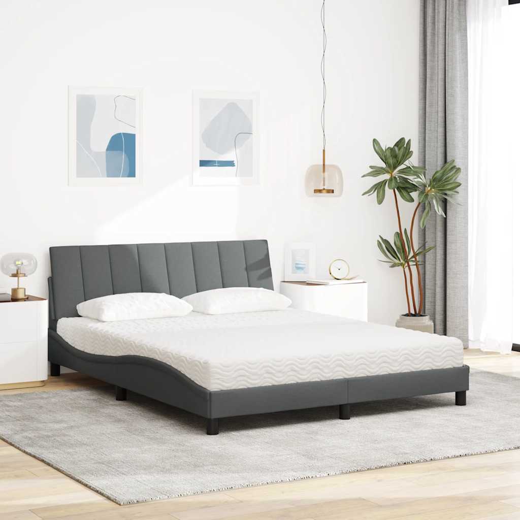Bett mit Matratze "Hanko" Dunkelgrau 160x200 cm Stoff