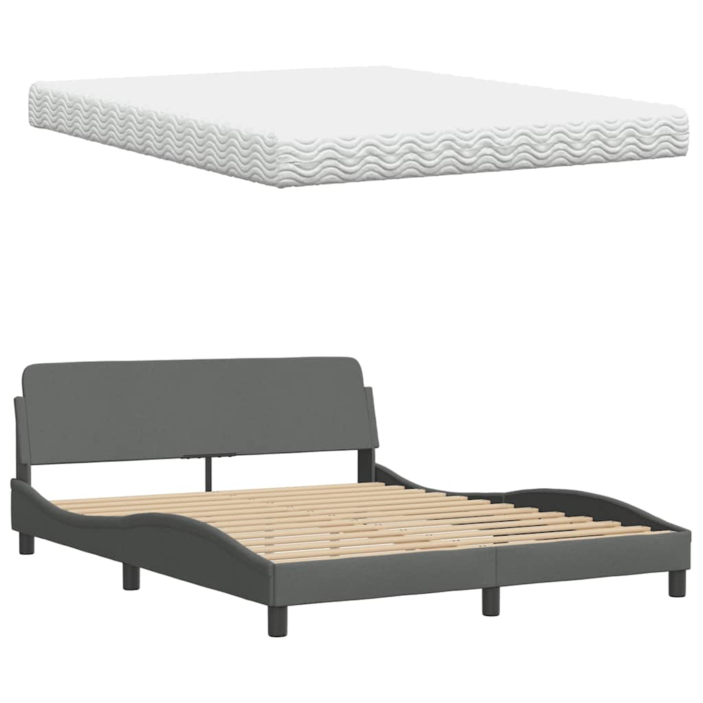 Bett mit Matratze "Hanko" Dunkelgrau 160x200 cm Stoff