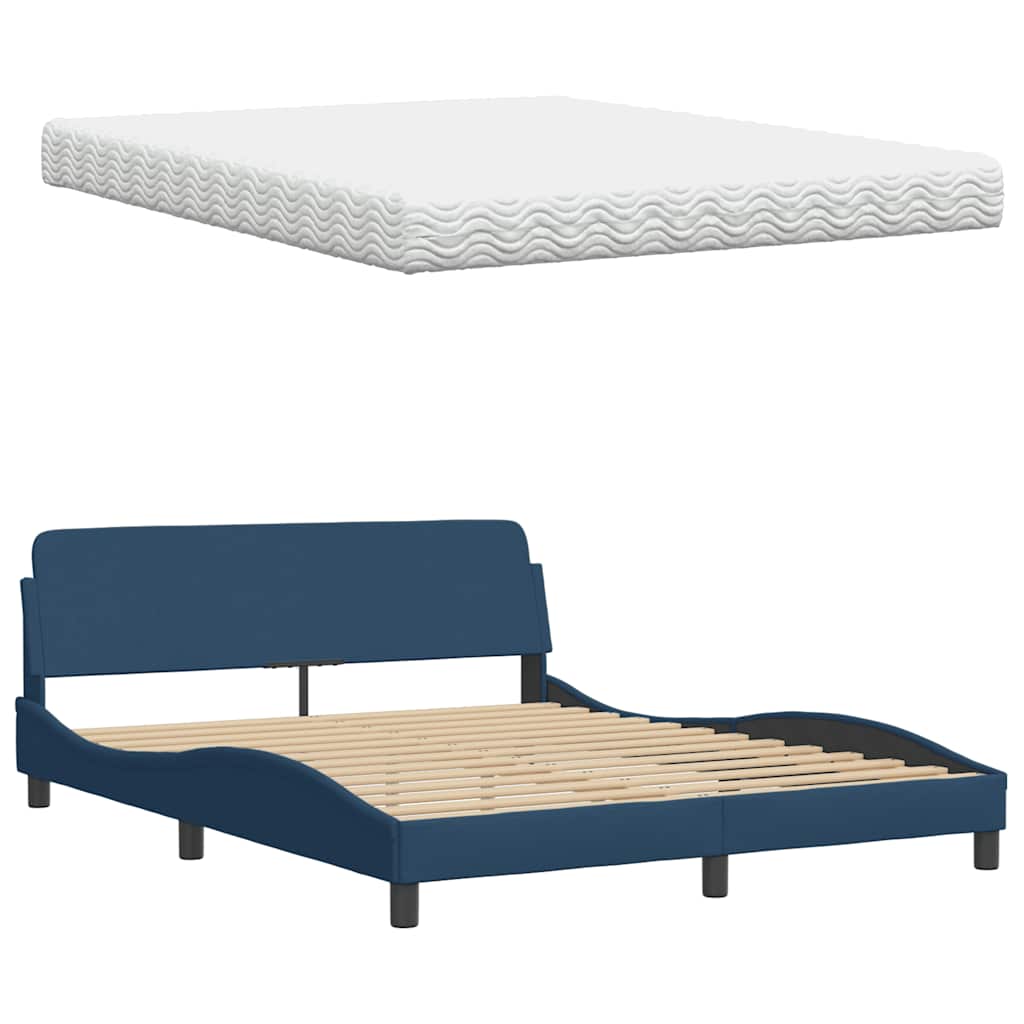 Bett mit Matratze "Hanko" Blau 160x200 cm Stoff