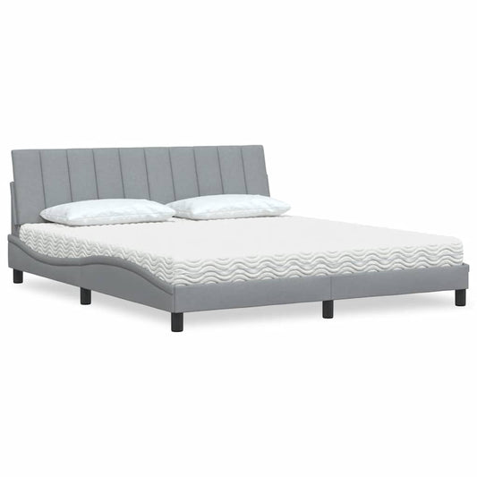 Bett mit Matratze "Hanko" Hellgrau 180x200 cm Stoff