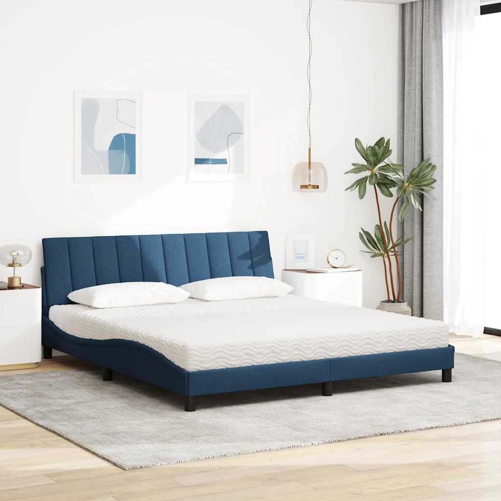 Bett mit Matratze "Hanko" Blau 180x200 cm Stoff