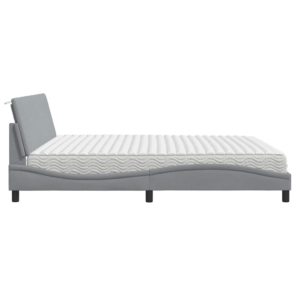 Bett mit Matratze "Hanko" Hellgrau 200x200 cm Stoff