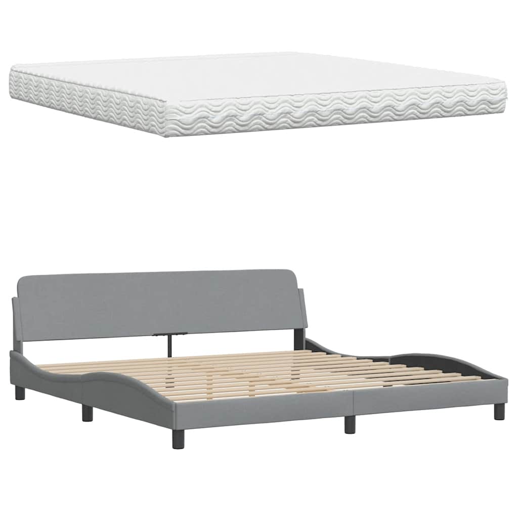 Bett mit Matratze "Hanko" Hellgrau 200x200 cm Stoff