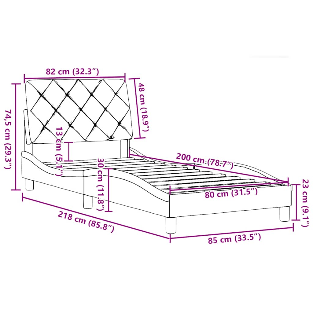 Bettgestell ohne Matratze Hellgrau 80x200 cm Stoff