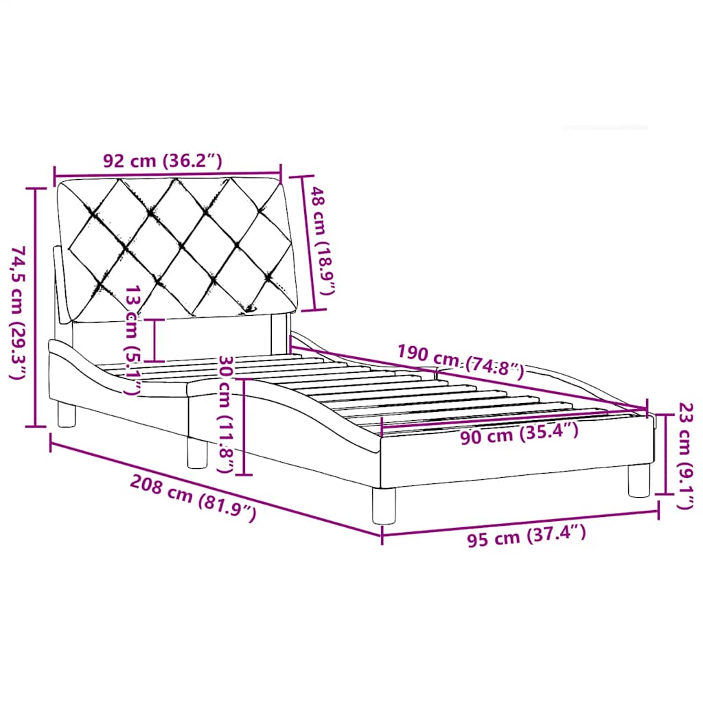 Bettgestell ohne Matratze Dunkelgrau 90x190 cm Stoff