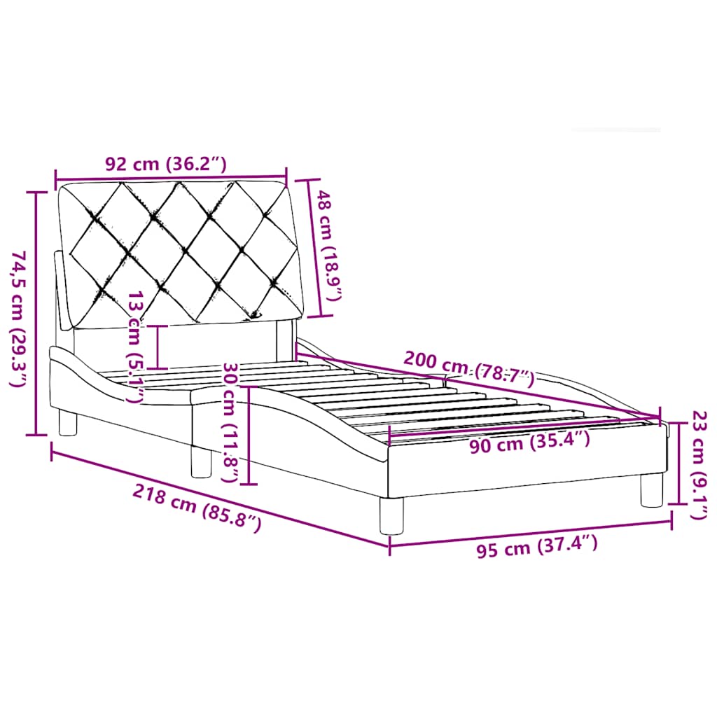 Bettgestell ohne Matratze Schwarz 90x200 cm Stoff