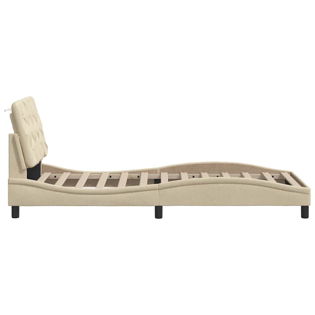 Bettgestell ohne Matratze Creme 90x200 cm Stoff