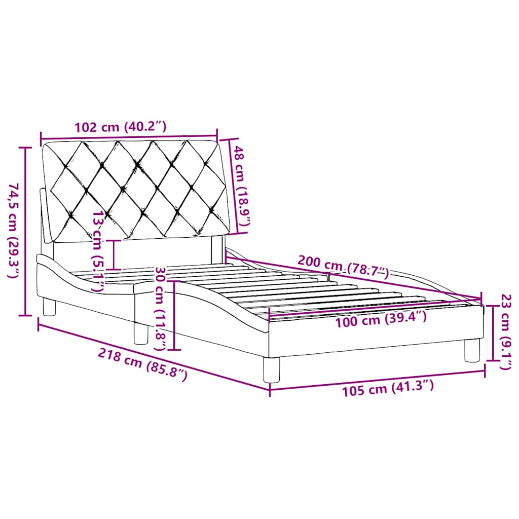 Bettgestell ohne Matratze Dunkelgrau 100x200 cm Stoff