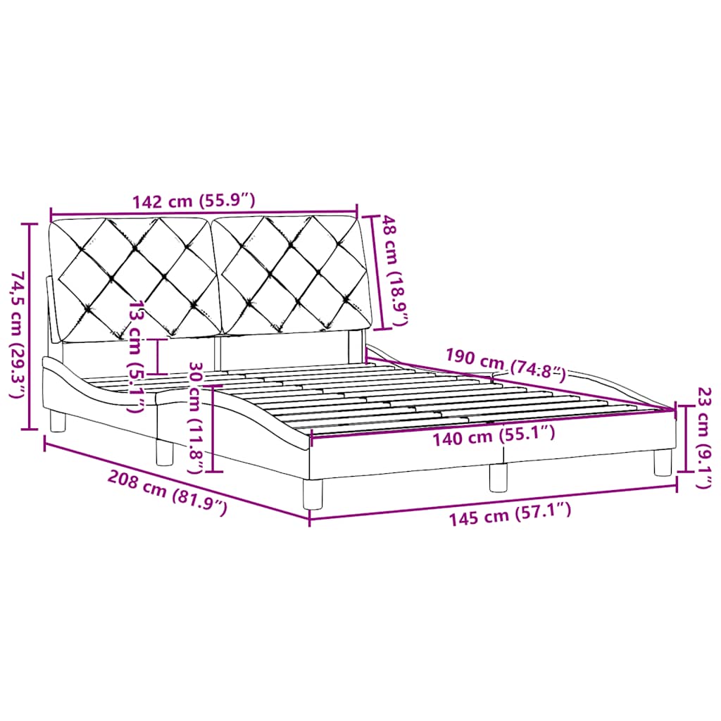 Bettgestell ohne Matratze Dunkelgrau 140x190 cm Stoff