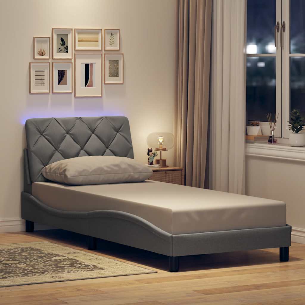 Bettgestell mit LED ohne Matratze Hellgrau 80x200 cm Stoff