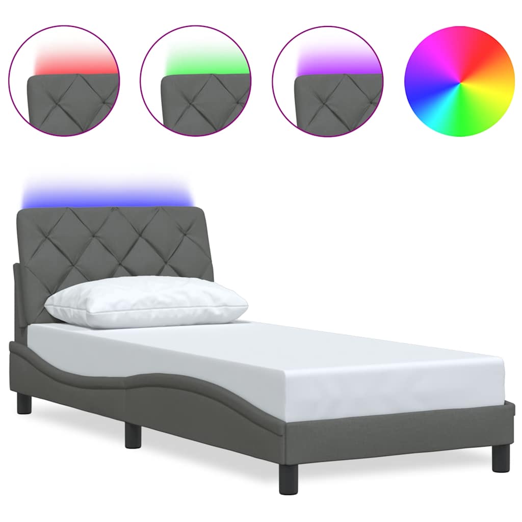 Bettgestell mit LED ohne Matratze Dunkelgrau 80x200 cm Stoff