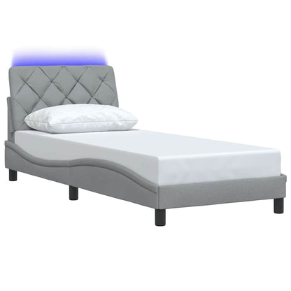 Bettgestell mit LED ohne Matratze Hellgrau 90x190 cm Stoff