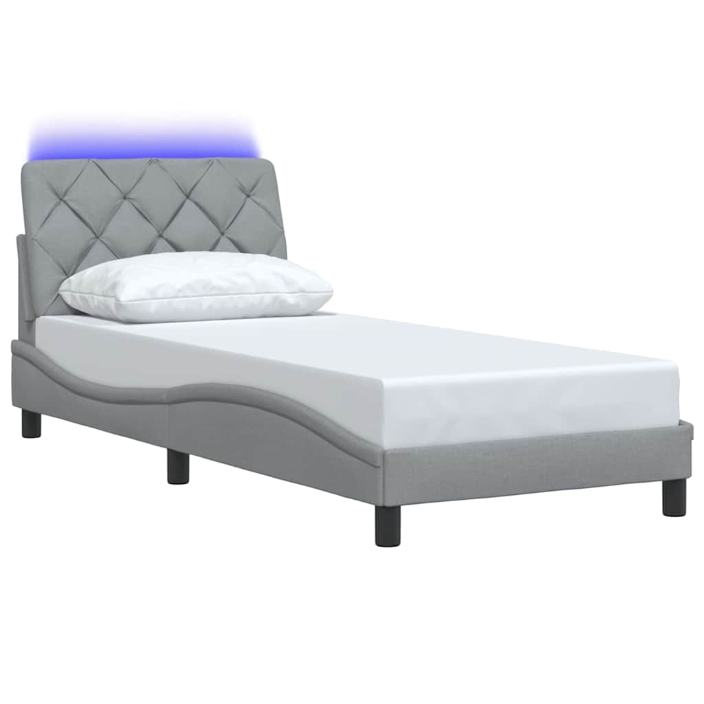 Bettgestell mit LED ohne Matratze Hellgrau 90x190 cm Stoff