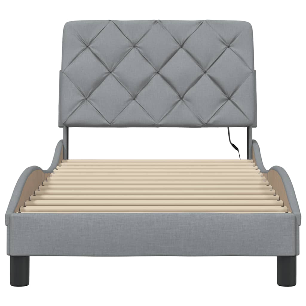 Bettgestell mit LED ohne Matratze Hellgrau 90x190 cm Stoff