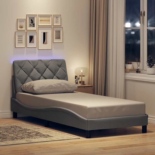 Bettgestell mit LED ohne Matratze Hellgrau 90x190 cm Stoff