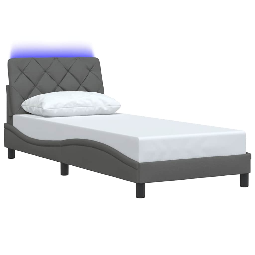 Bettgestell mit LED ohne Matratze Dunkelgrau 90x190 cm Stoff