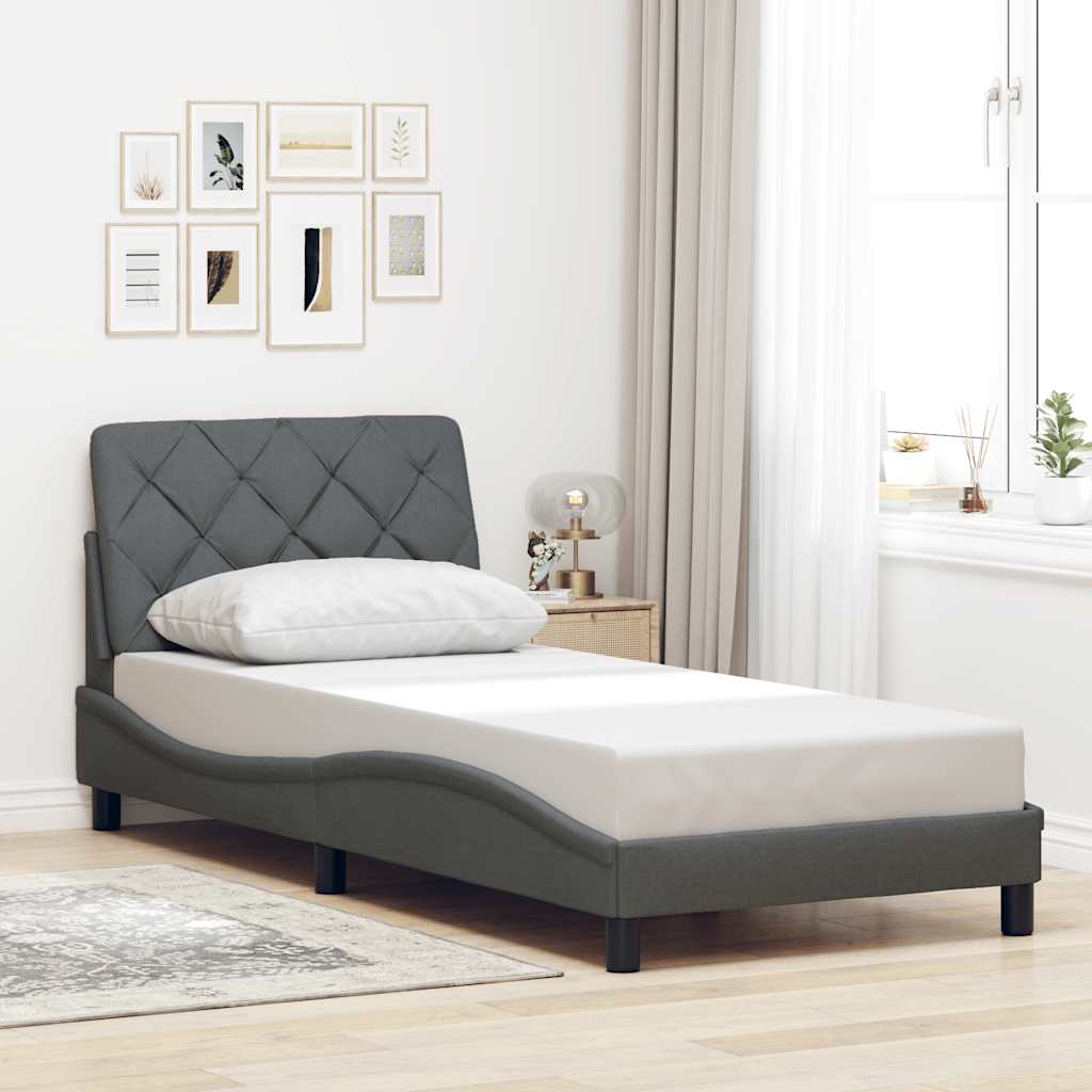 Bettgestell mit LED ohne Matratze Dunkelgrau 90x190 cm Stoff