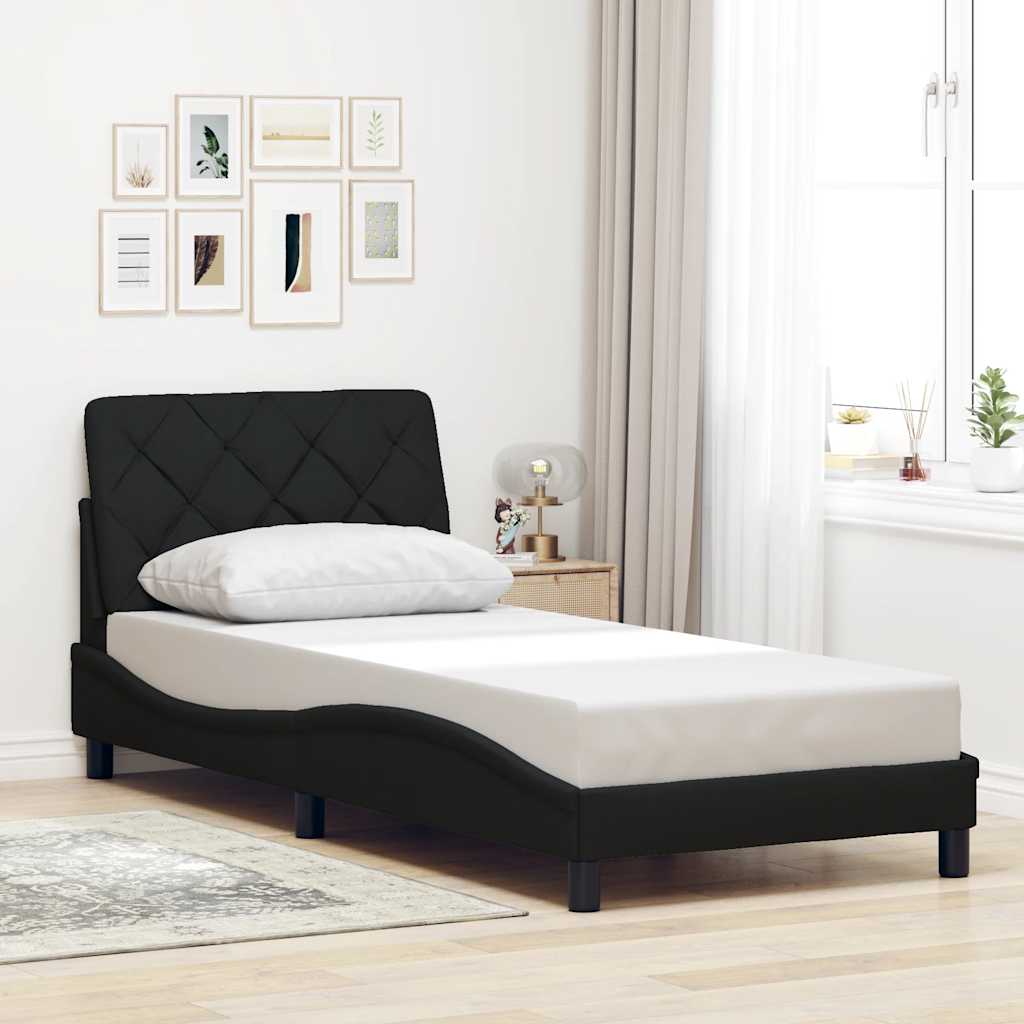 Bettgestell mit LED ohne Matratze Schwarz 90x190 cm Stoff