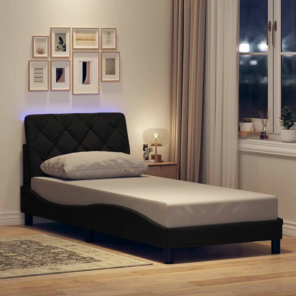 Bettgestell mit LED ohne Matratze Schwarz 90x190 cm Stoff
