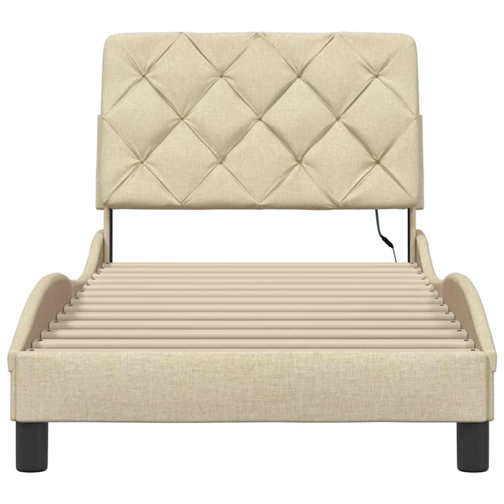 Cadre de lit avec LED sans matelas crème 90x190 cm tissu