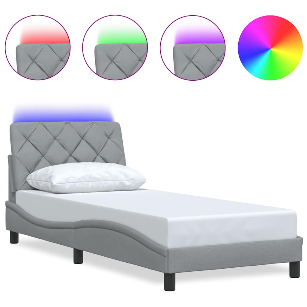 Bettgestell mit LED ohne Matratze Hellgrau 90x200 cm Stoff