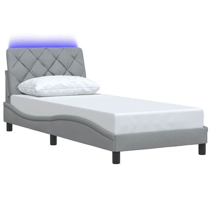 Bettgestell mit LED ohne Matratze Hellgrau 90x200 cm Stoff