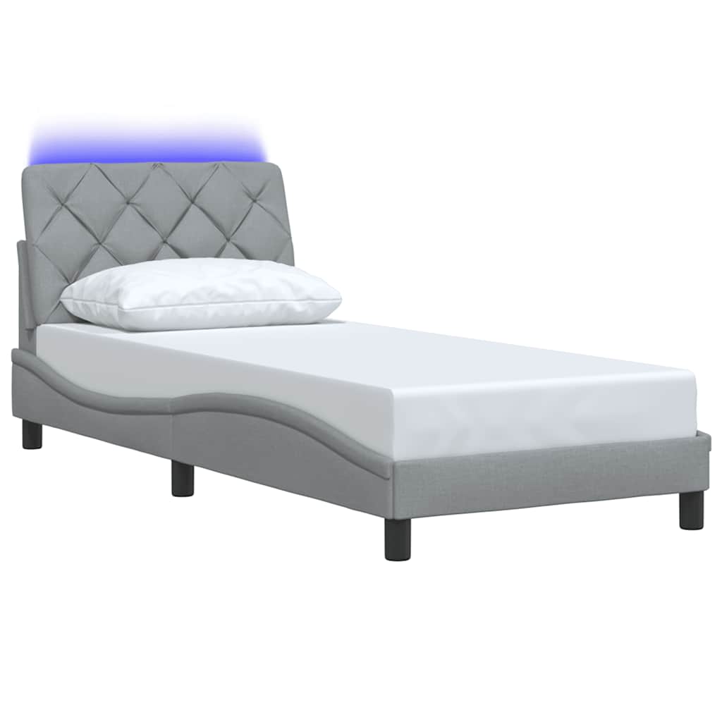 Bettgestell mit LED ohne Matratze Hellgrau 90x200 cm Stoff