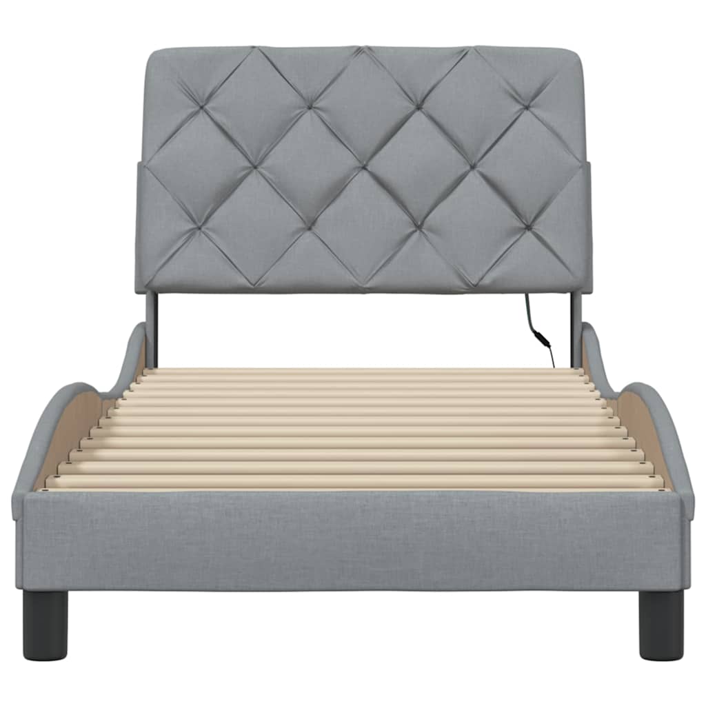 Bettgestell mit LED ohne Matratze Hellgrau 90x200 cm Stoff