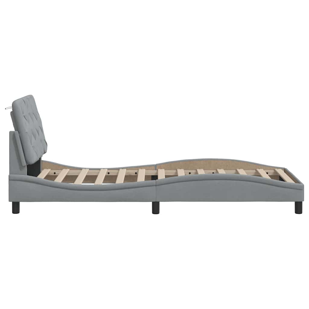 Bettgestell mit LED ohne Matratze Hellgrau 90x200 cm Stoff
