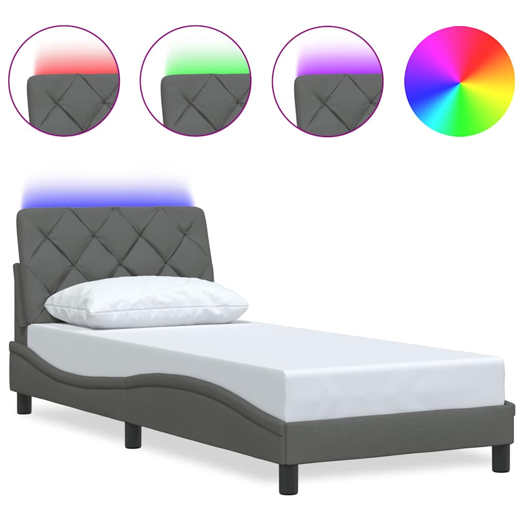 Bettgestell mit LED ohne Matratze Dunkelgrau 90x200 cm Stoff