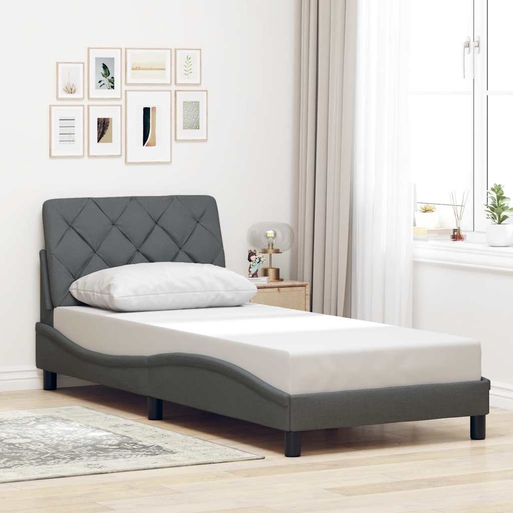 Bettgestell mit LED ohne Matratze Dunkelgrau 90x200 cm Stoff