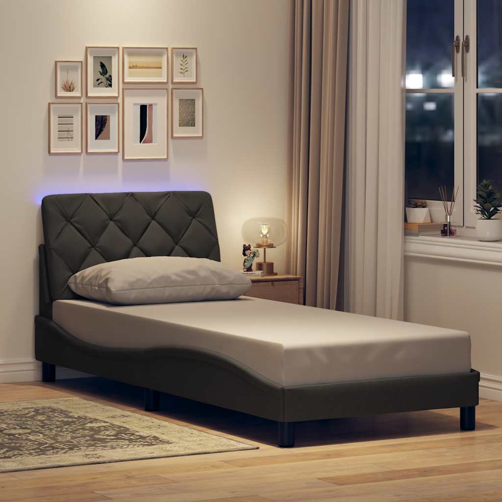 Bettgestell mit LED ohne Matratze Dunkelgrau 90x200 cm Stoff