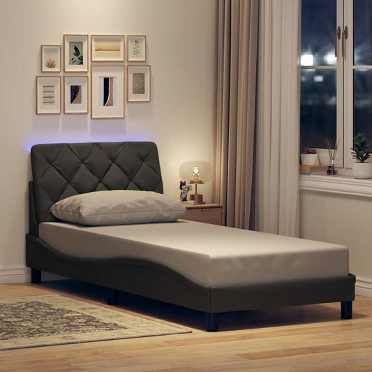 Bettgestell mit LED ohne Matratze Dunkelgrau 90x200 cm Stoff