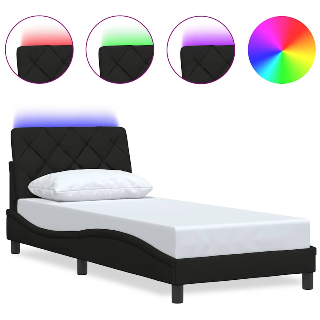Bettgestell mit LED ohne Matratze Schwarz 90x200 cm Stoff