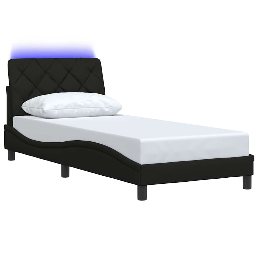 Bettgestell mit LED ohne Matratze Schwarz 90x200 cm Stoff