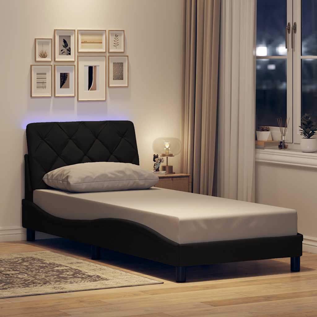 Bettgestell mit LED ohne Matratze Schwarz 90x200 cm Stoff