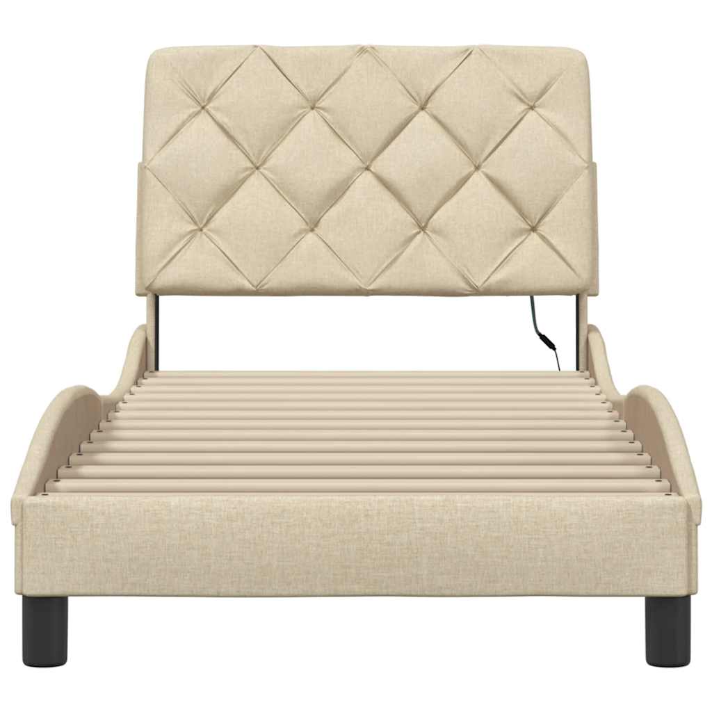 Cadre de lit avec LED sans matelas tissu crème 90x200 cm