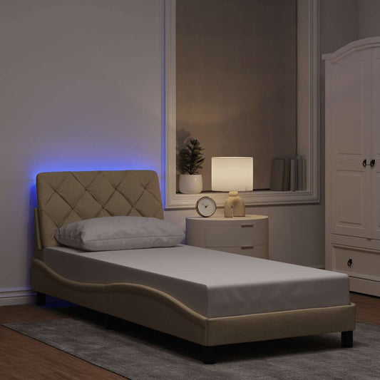 Cadre de lit avec LED sans matelas tissu crème 90x200 cm