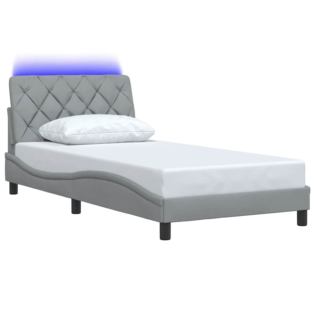 Bettgestell mit LED ohne Matratze Hellgrau 100x200 cm Stoff
