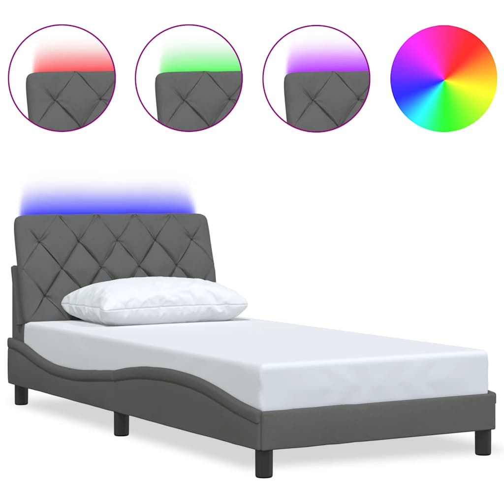 Bettgestell mit LED ohne Matratze Dunkelgrau 100x200 cm Stoff
