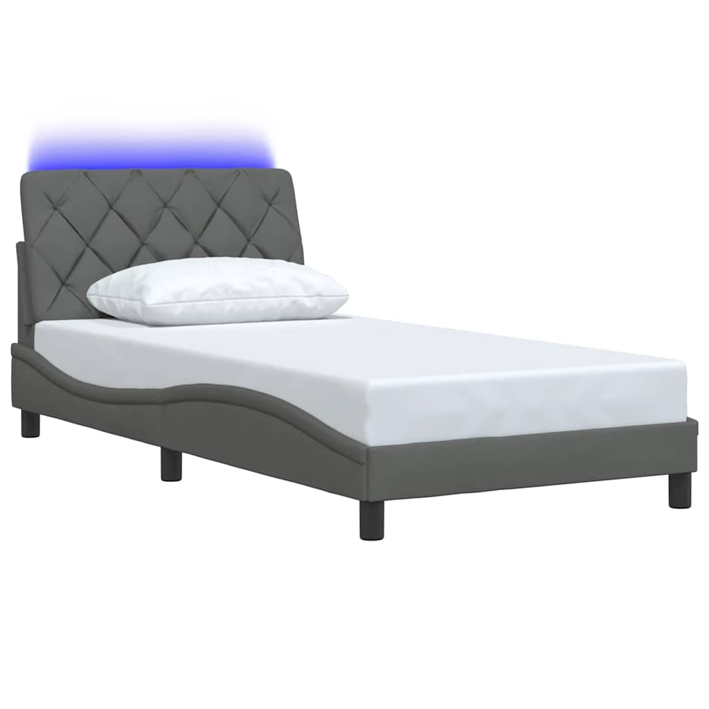 Bettgestell mit LED ohne Matratze Dunkelgrau 100x200 cm Stoff