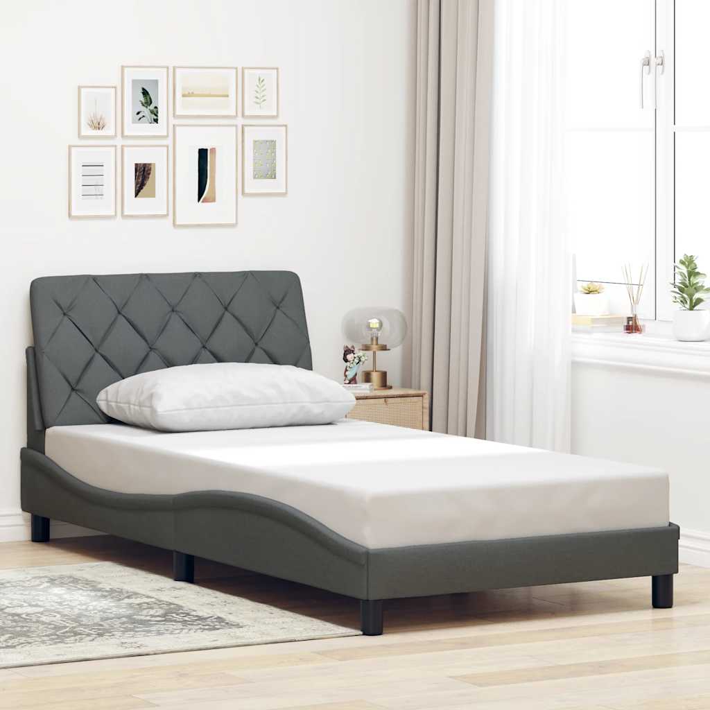 Bettgestell mit LED ohne Matratze Dunkelgrau 100x200 cm Stoff