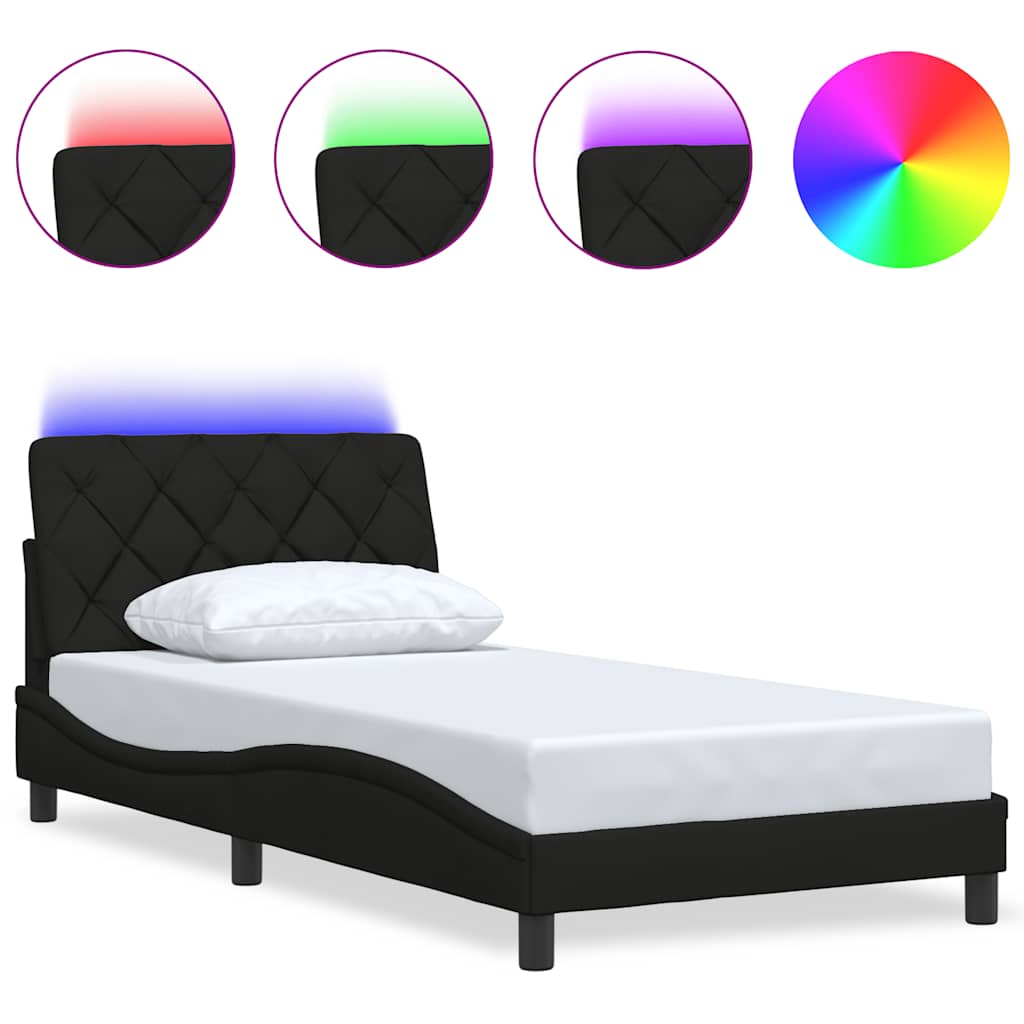 Bettgestell mit LED ohne Matratze Schwarz 100x200 cm Stoff