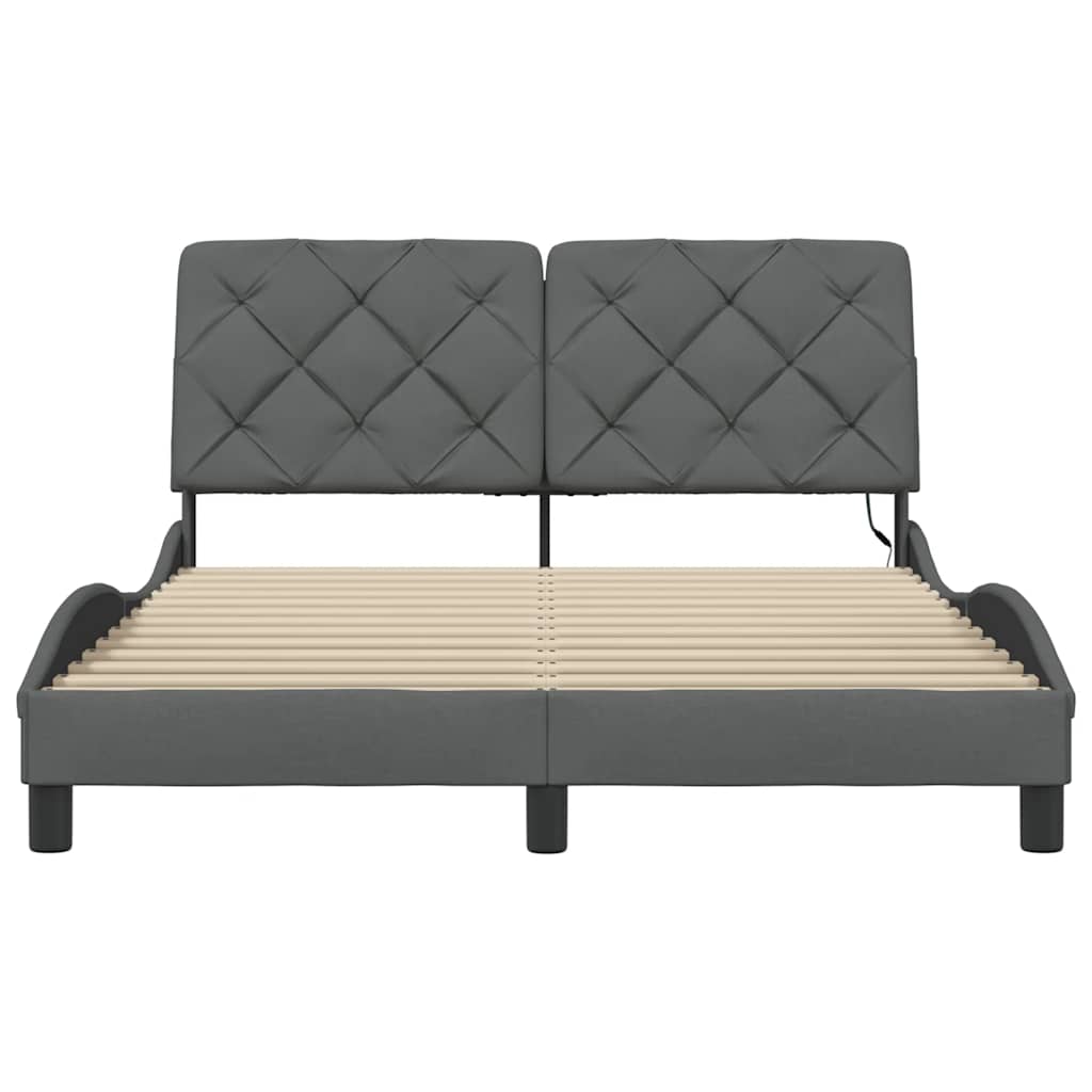 Bettgestell mit LED ohne Matratze Dunkelgrau 120x200 cm Stoff