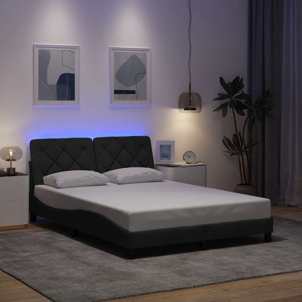 Bettgestell mit LED ohne Matratze Dunkelgrau 120x200 cm Stoff