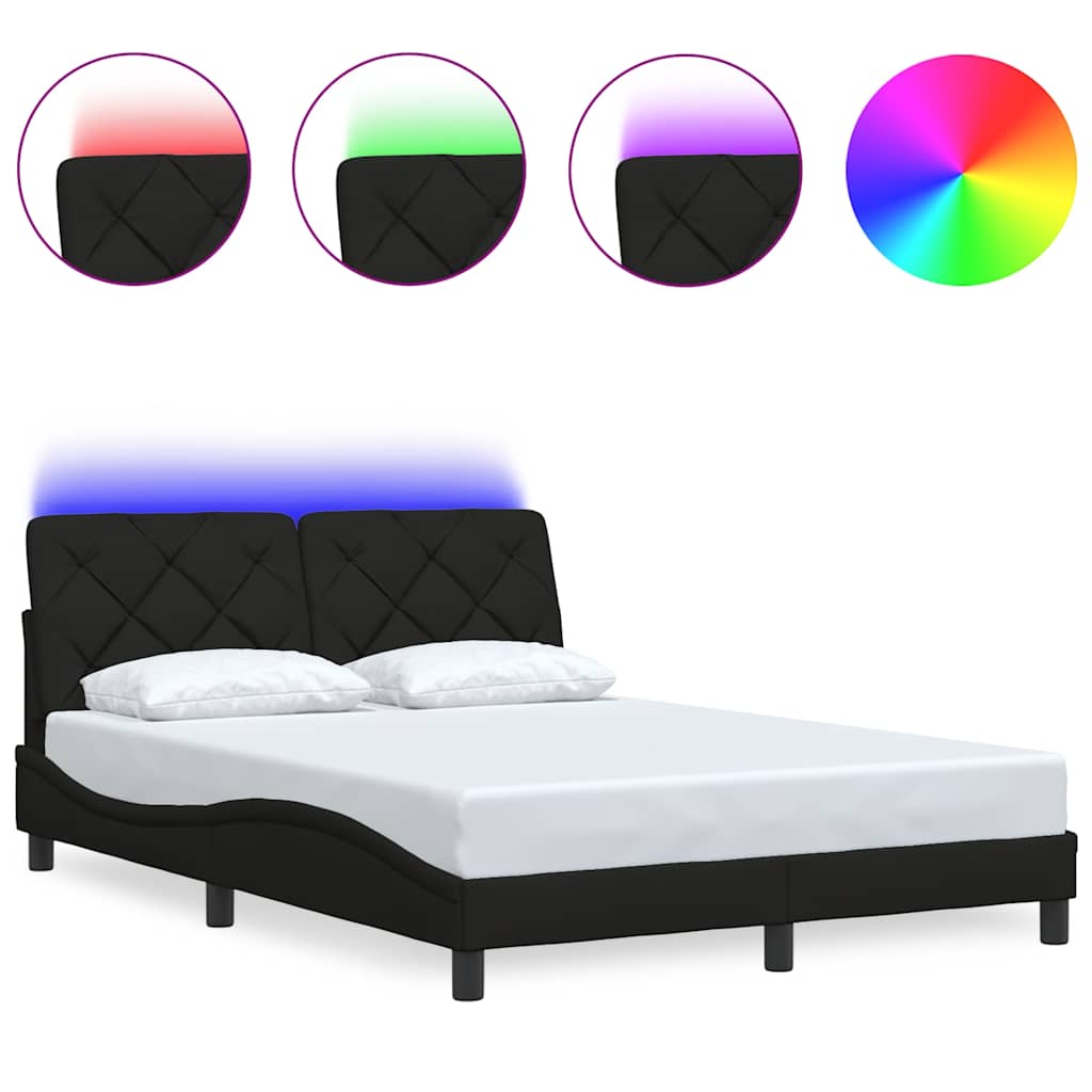 Bettgestell mit LED ohne Matratze Schwarz 120x200 cm Stoff