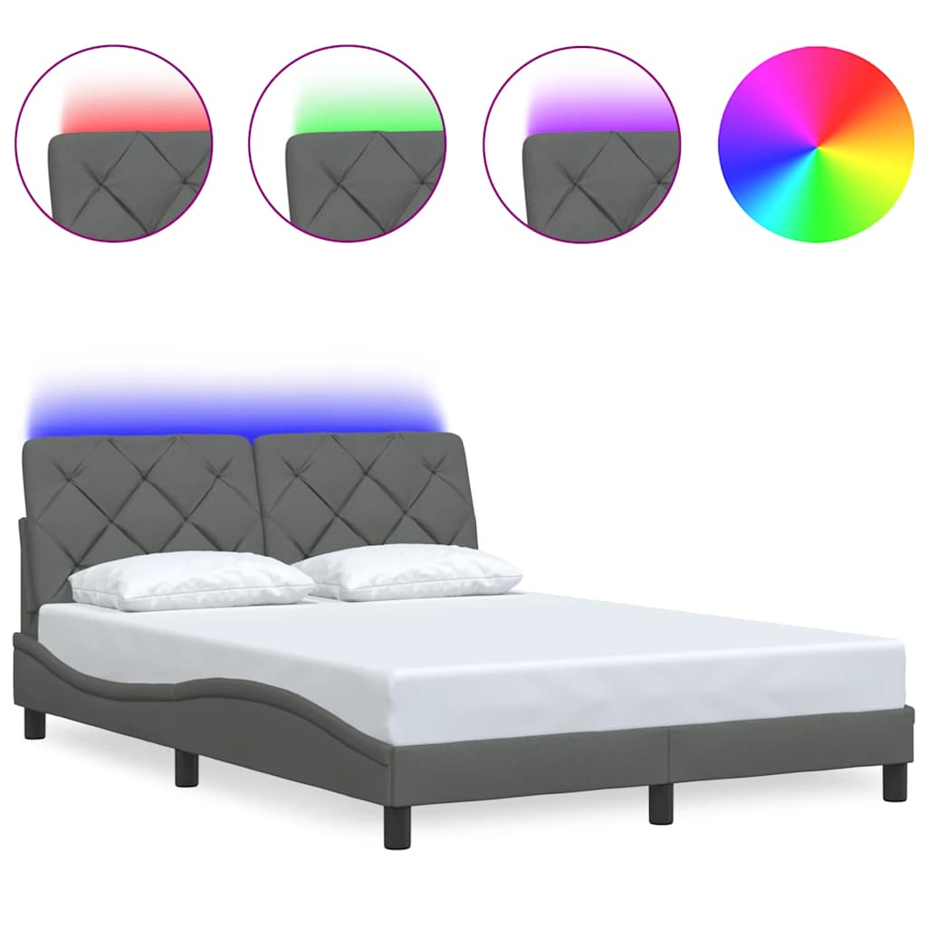 Bettgestell mit LED ohne Matratze Dunkelgrau 140x190 cm Stoff