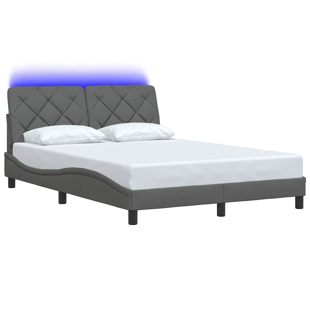 Bettgestell mit LED ohne Matratze Dunkelgrau 140x190 cm Stoff