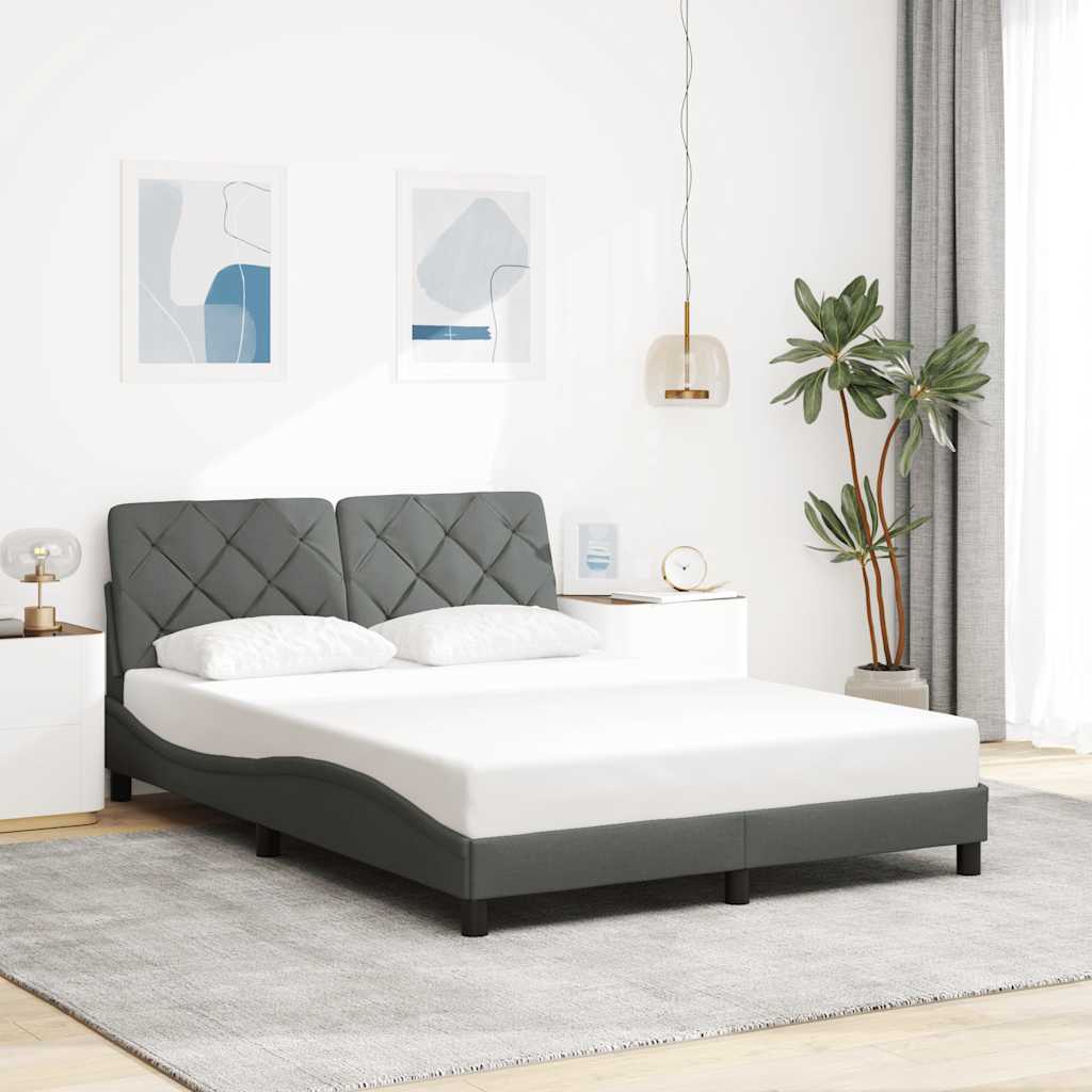 Bettgestell mit LED ohne Matratze Dunkelgrau 140x190 cm Stoff