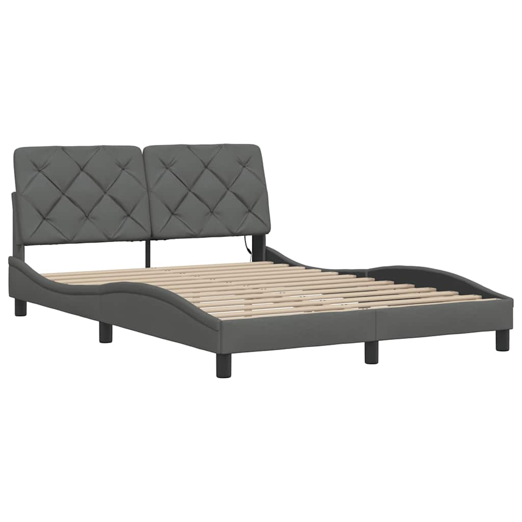 Bettgestell mit LED ohne Matratze Dunkelgrau 140x190 cm Stoff
